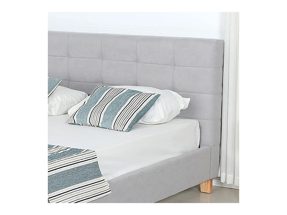 ODESSA - Lit 140x190cm Gris + Tête de Lit + Sommier