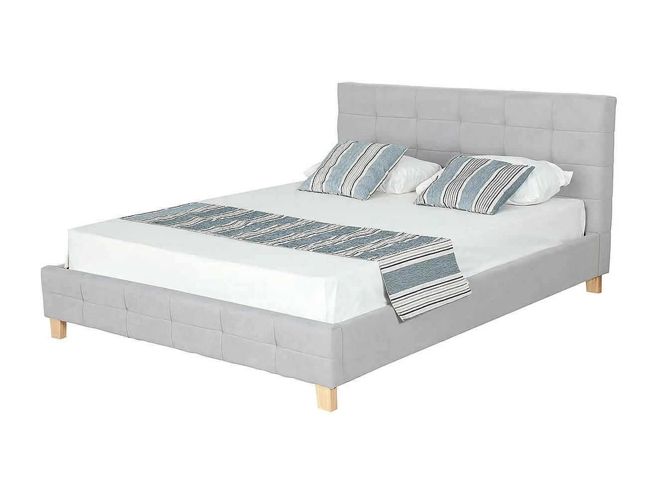 ODESSA - Lit 140x190cm Gris + Tête de Lit + Sommier