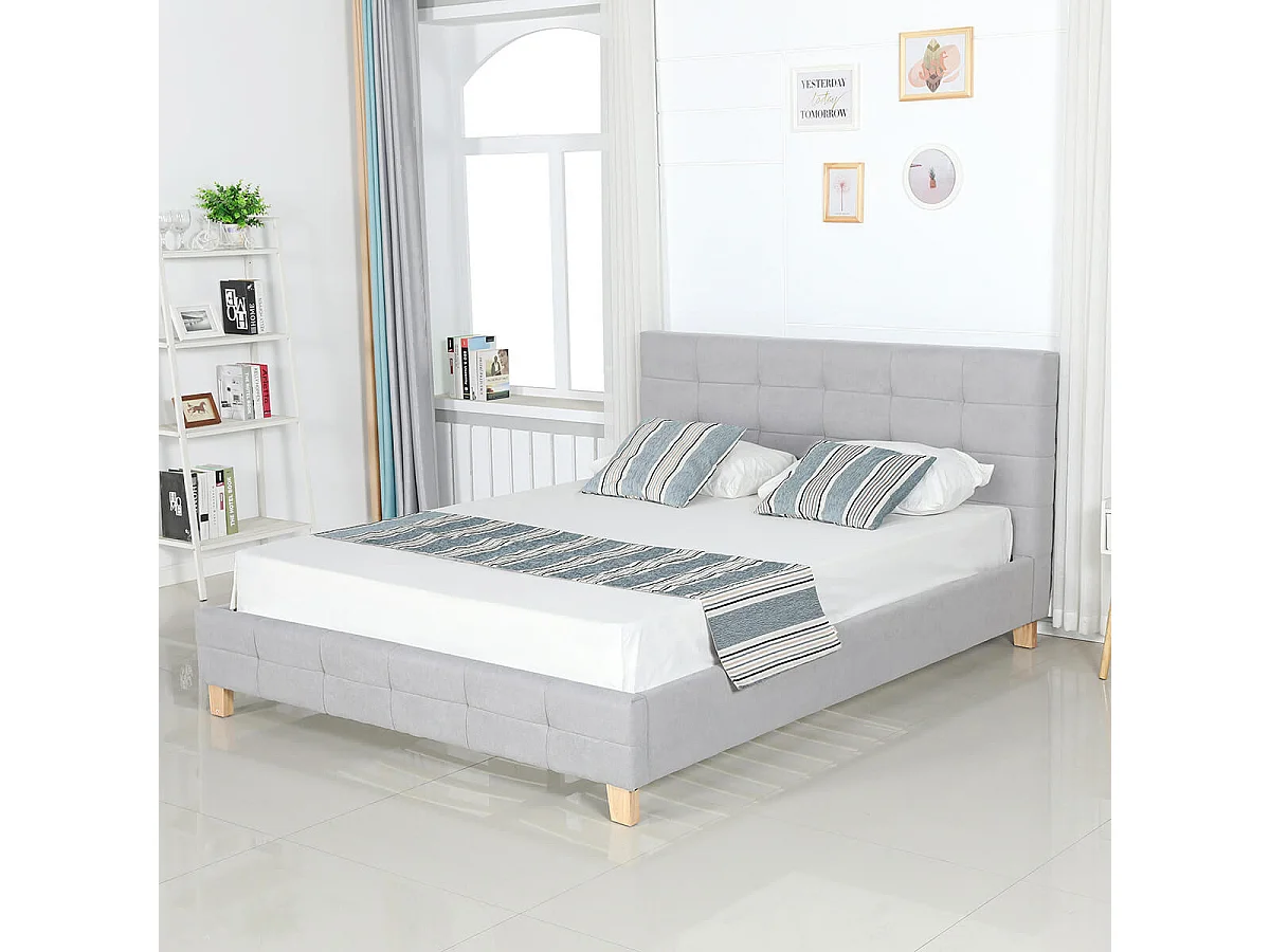 ODESSA - Lit 140x190cm Gris + Tête de Lit + Sommier