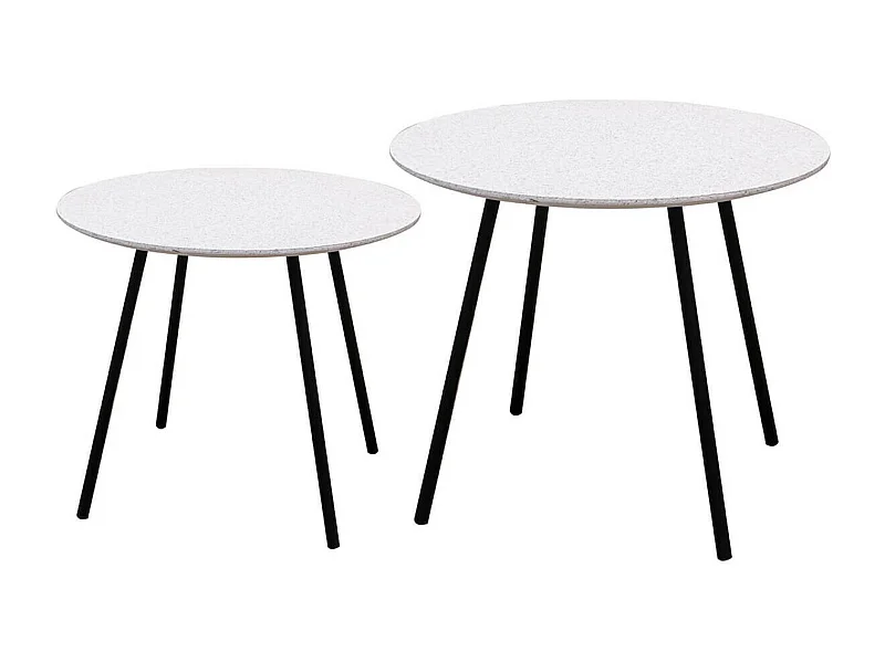 GRACY - Lot de 2 Tables Gigognes Plateaux Effet Granit Blanc