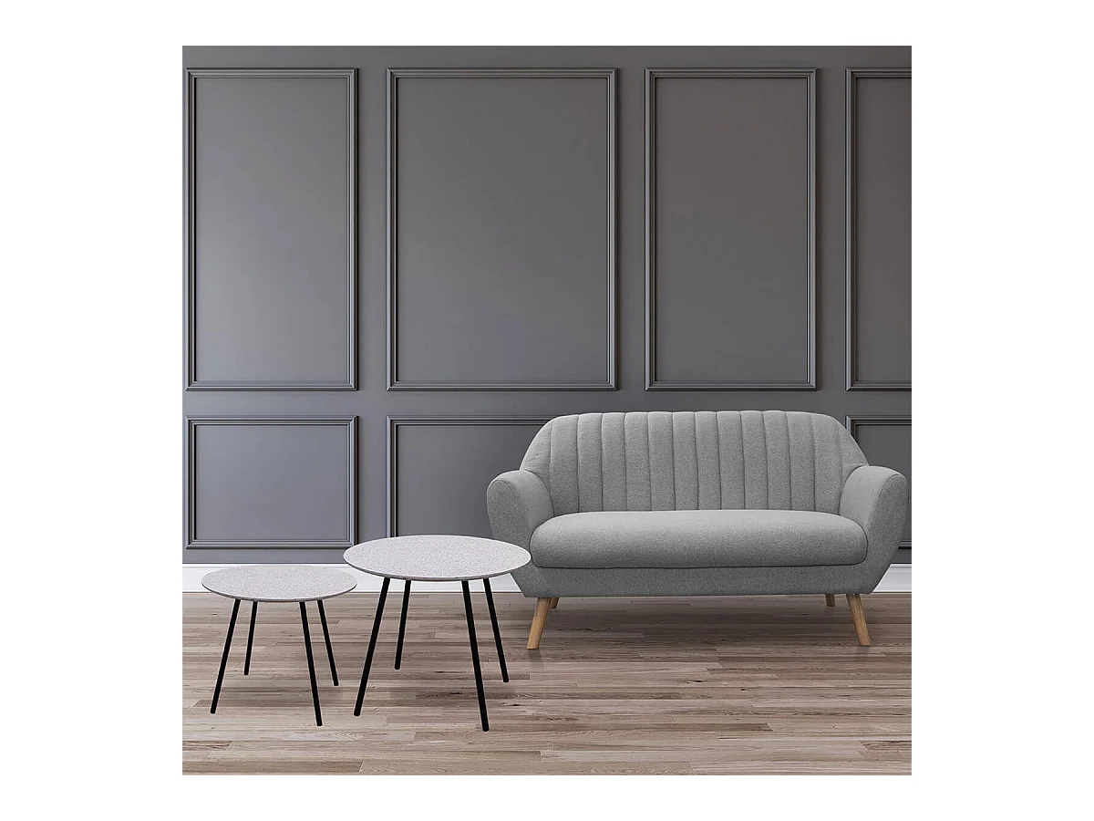 GRACY - Lot de 2 Tables Gigognes Plateaux Effet Granit Blanc