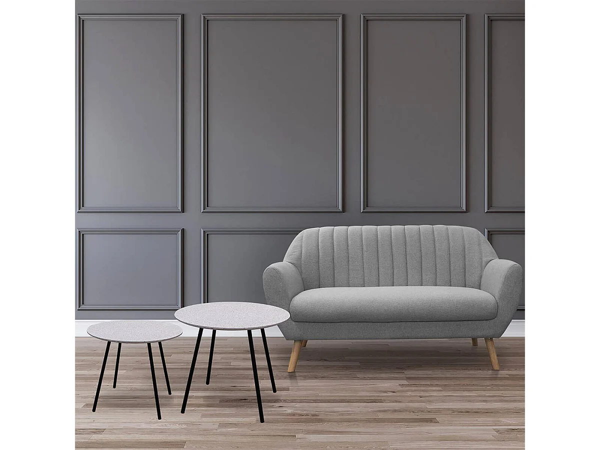 GRACY - Lot de 2 Tables Gigognes Plateaux Effet Granit Blanc