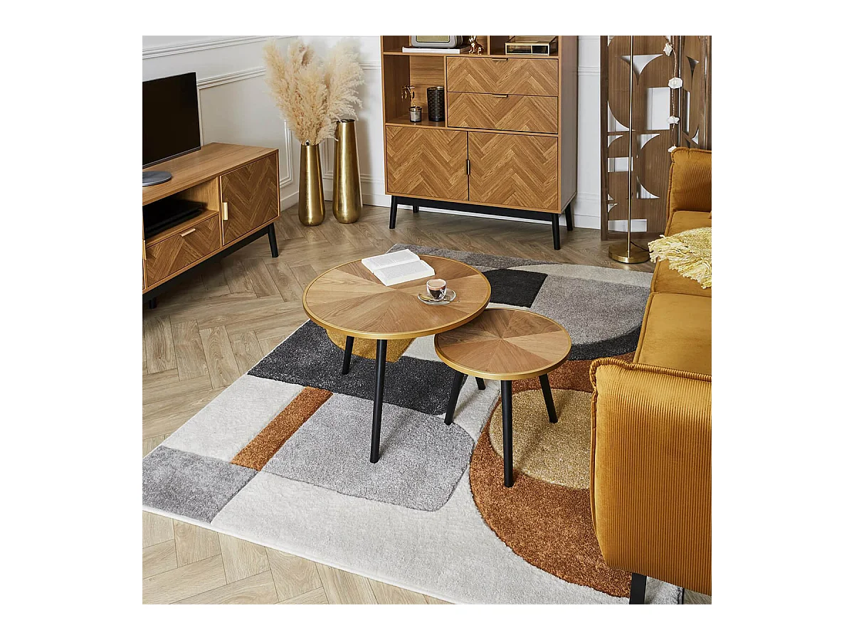 GAUTHIER - Tables Gigognes Plateau Effet Bois Cerclage Or