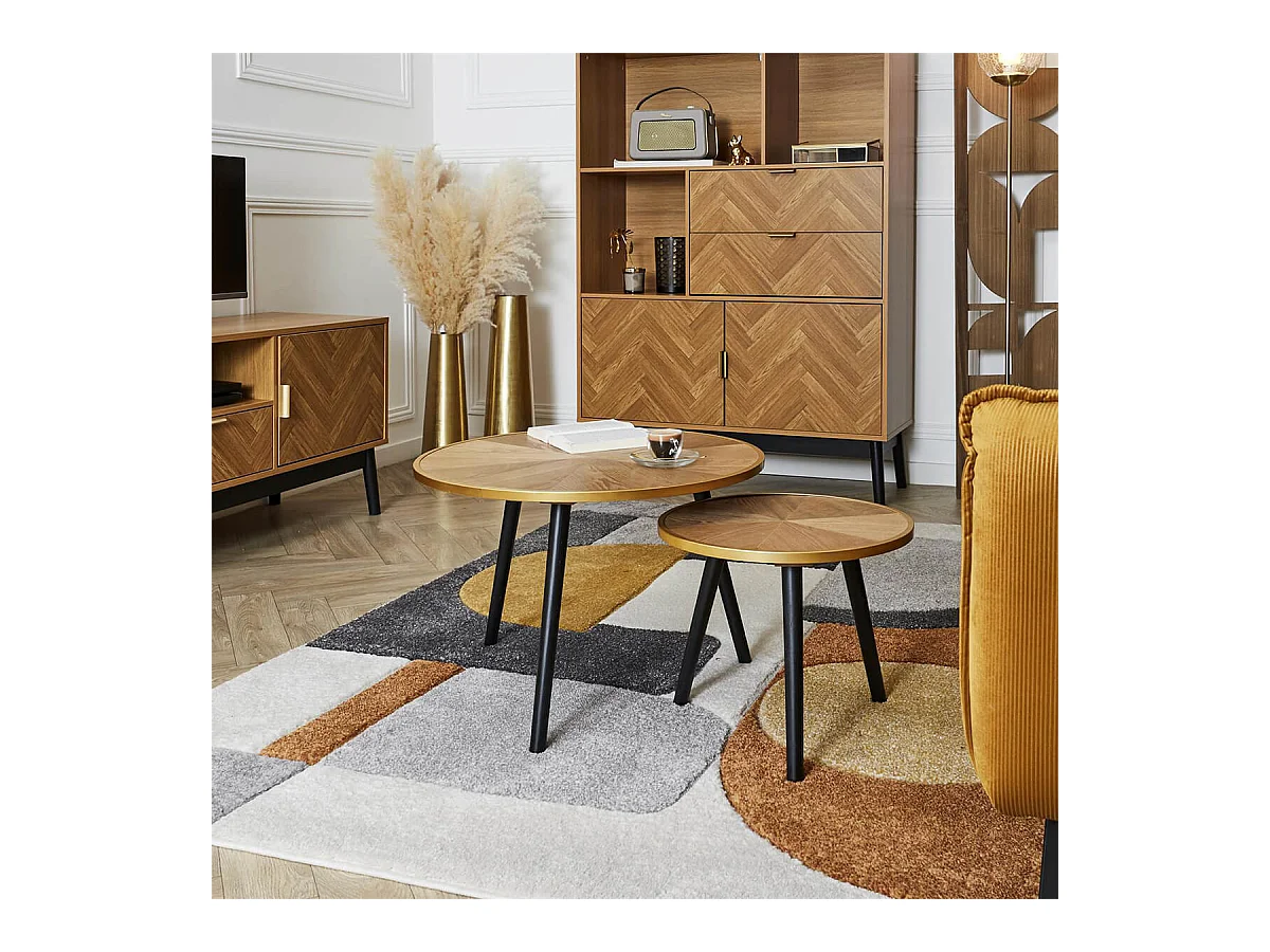 GAUTHIER - Tables Gigognes Plateau Effet Bois Cerclage Or