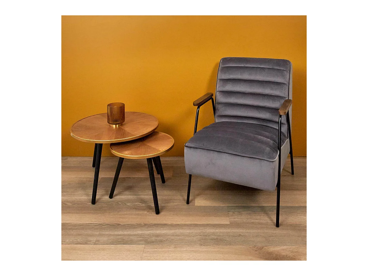 GAUTHIER - Tables Gigognes Plateau Effet Bois Cerclage Or