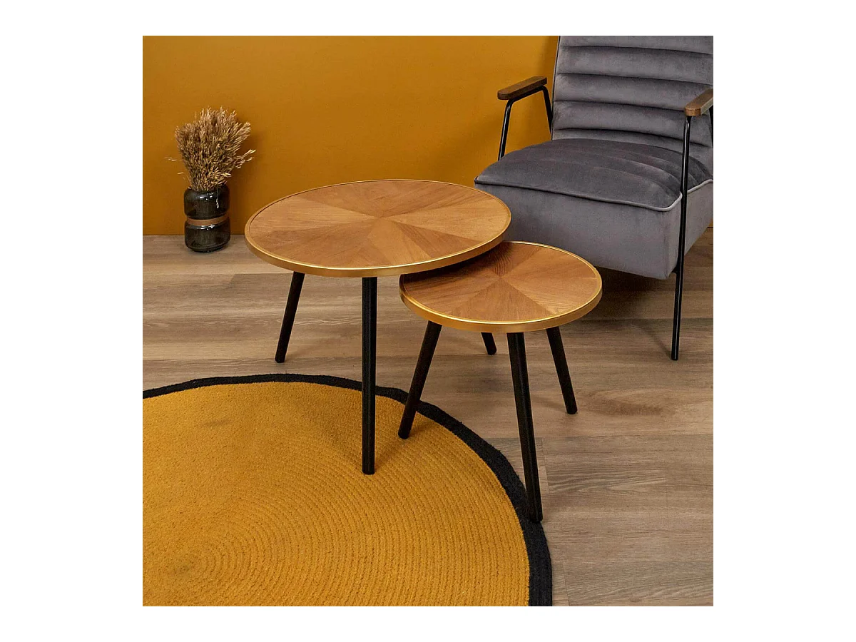 GAUTHIER - Tables Gigognes Plateau Effet Bois Cerclage Or