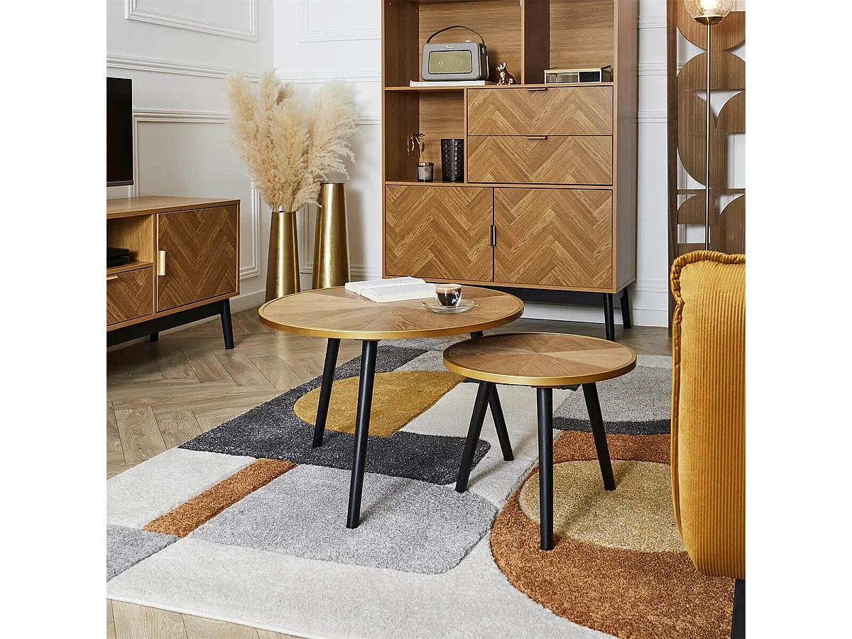 GAUTHIER - Tables Gigognes Plateau Effet Bois Cerclage Or