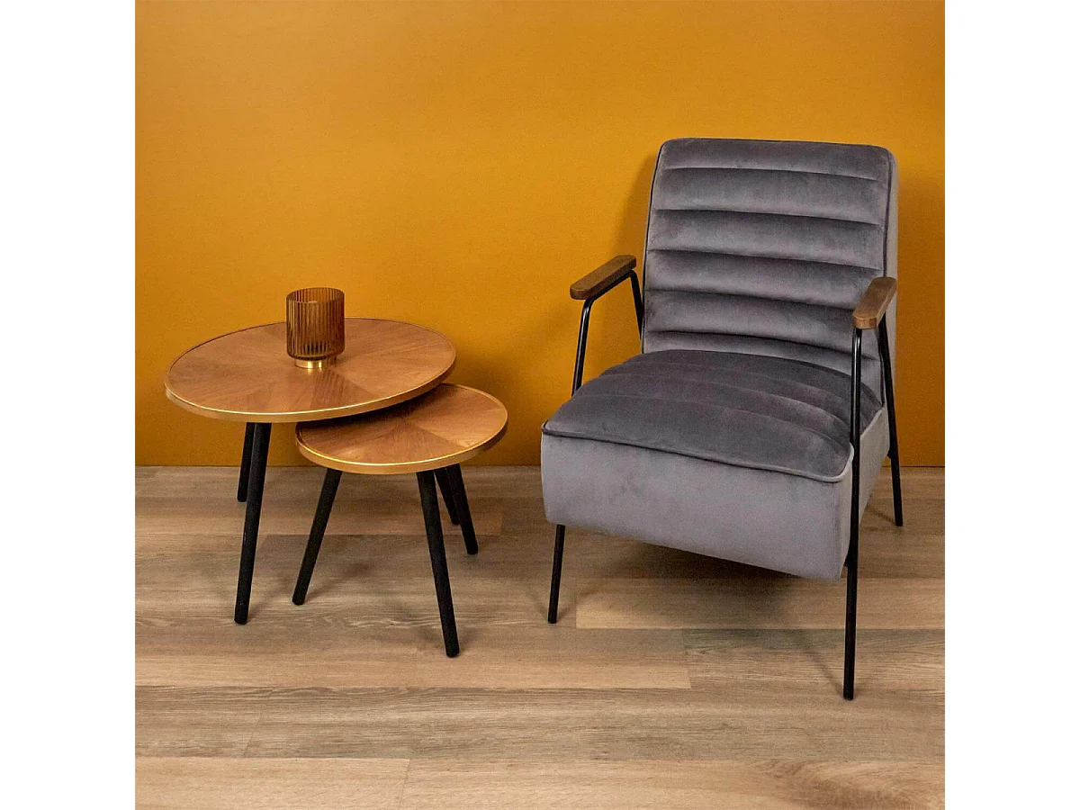 GAUTHIER - Tables Gigognes Plateau Effet Bois Cerclage Or