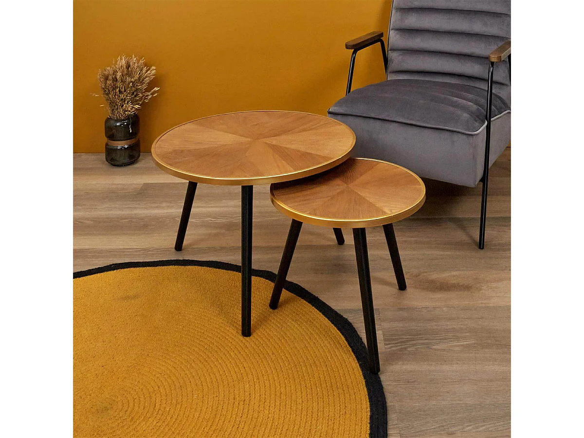 GAUTHIER - Tables Gigognes Plateau Effet Bois Cerclage Or