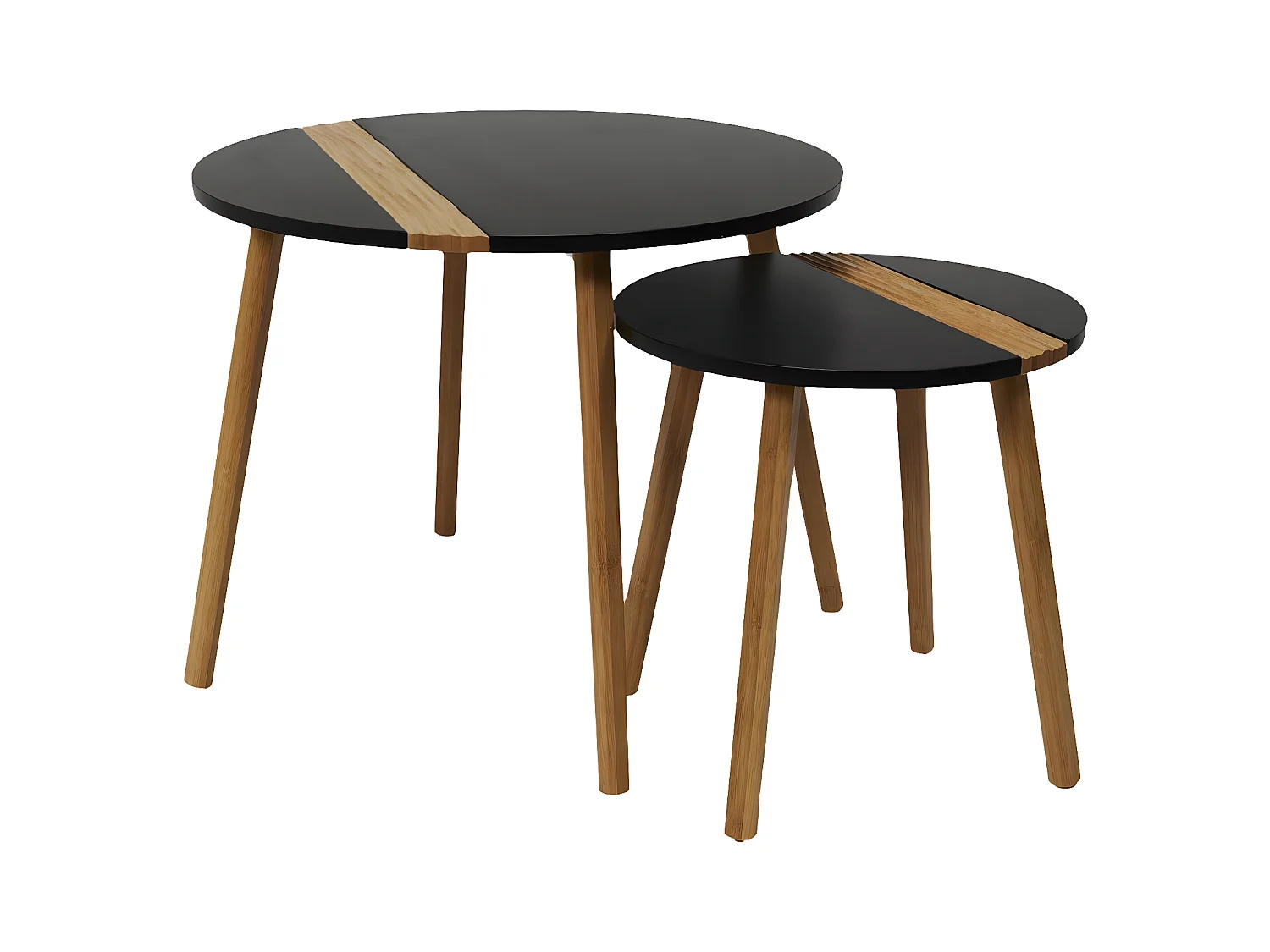 TRAZEN - Lot de 2 Tables Gigognes Noires et Relief Bambou
