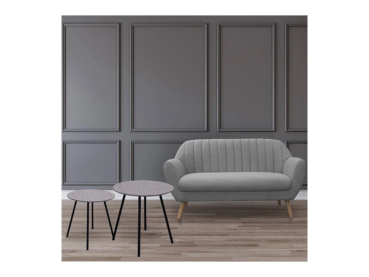 GRACY - Lot de 2 Tables Gigognes Plateaux Effet Granit Gris
