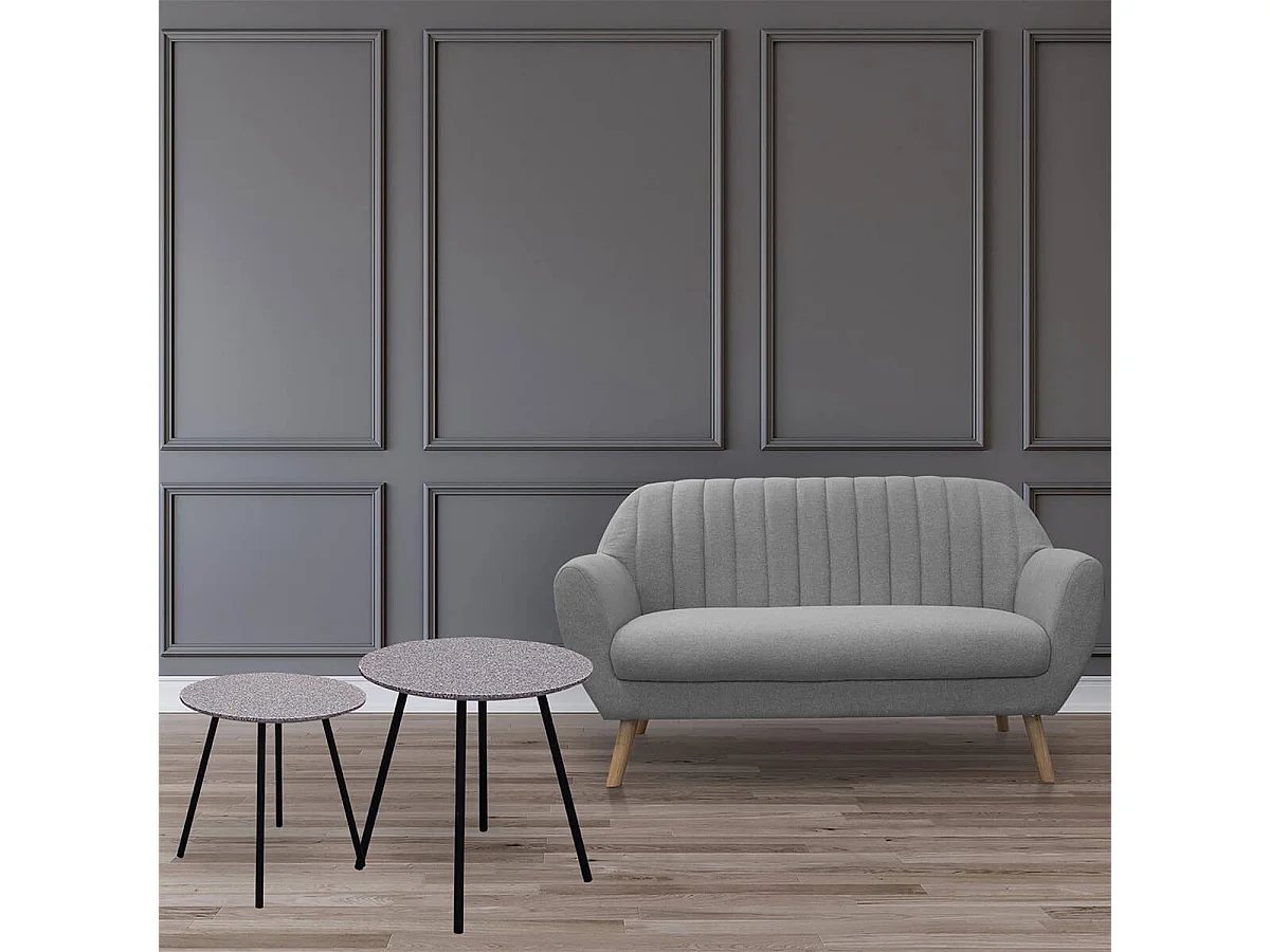 GRACY - Lot de 2 Tables Gigognes Plateaux Effet Granit Gris