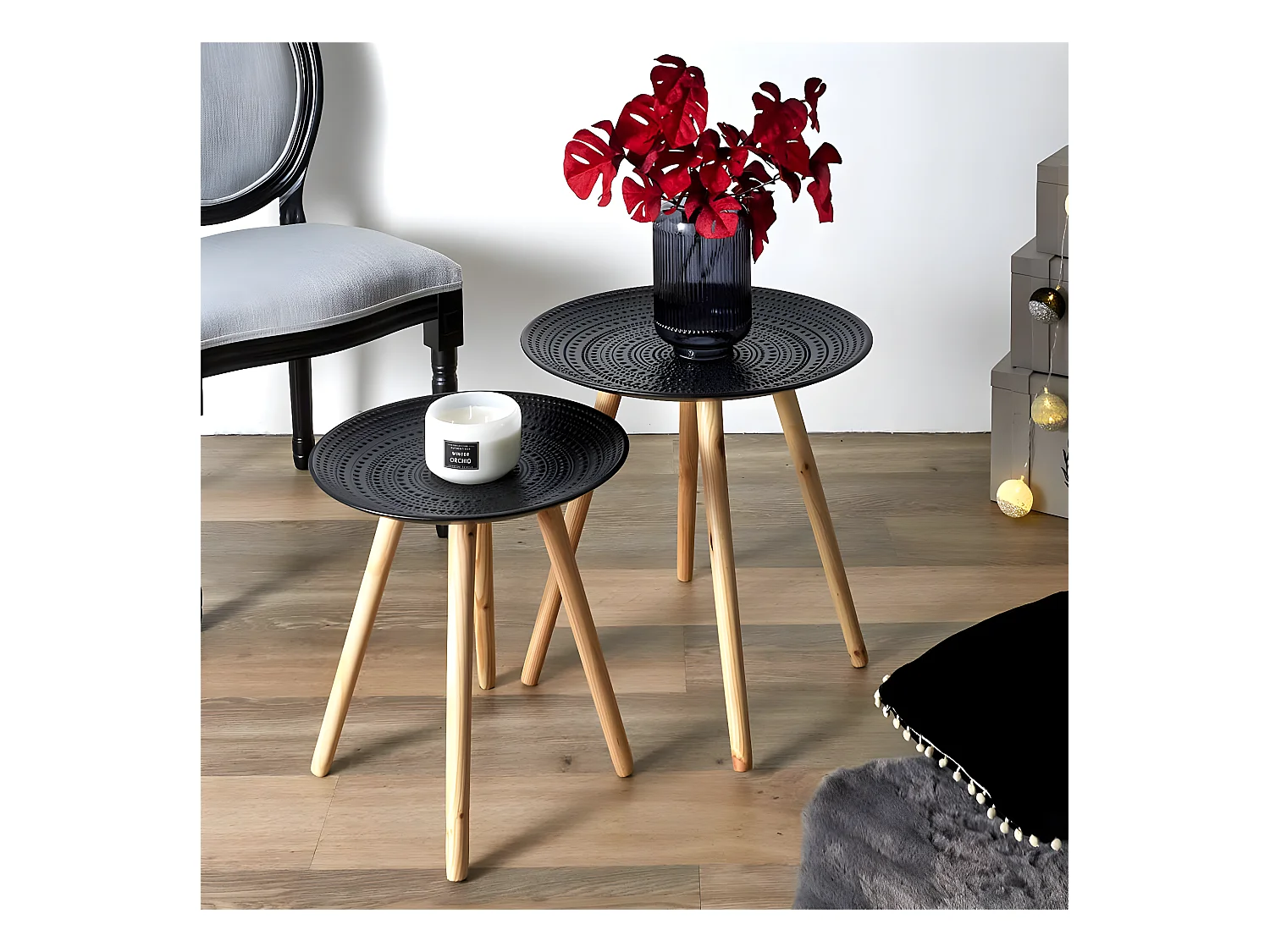 KAPI - Tables Gigognes Noires Motif Pois en Relief