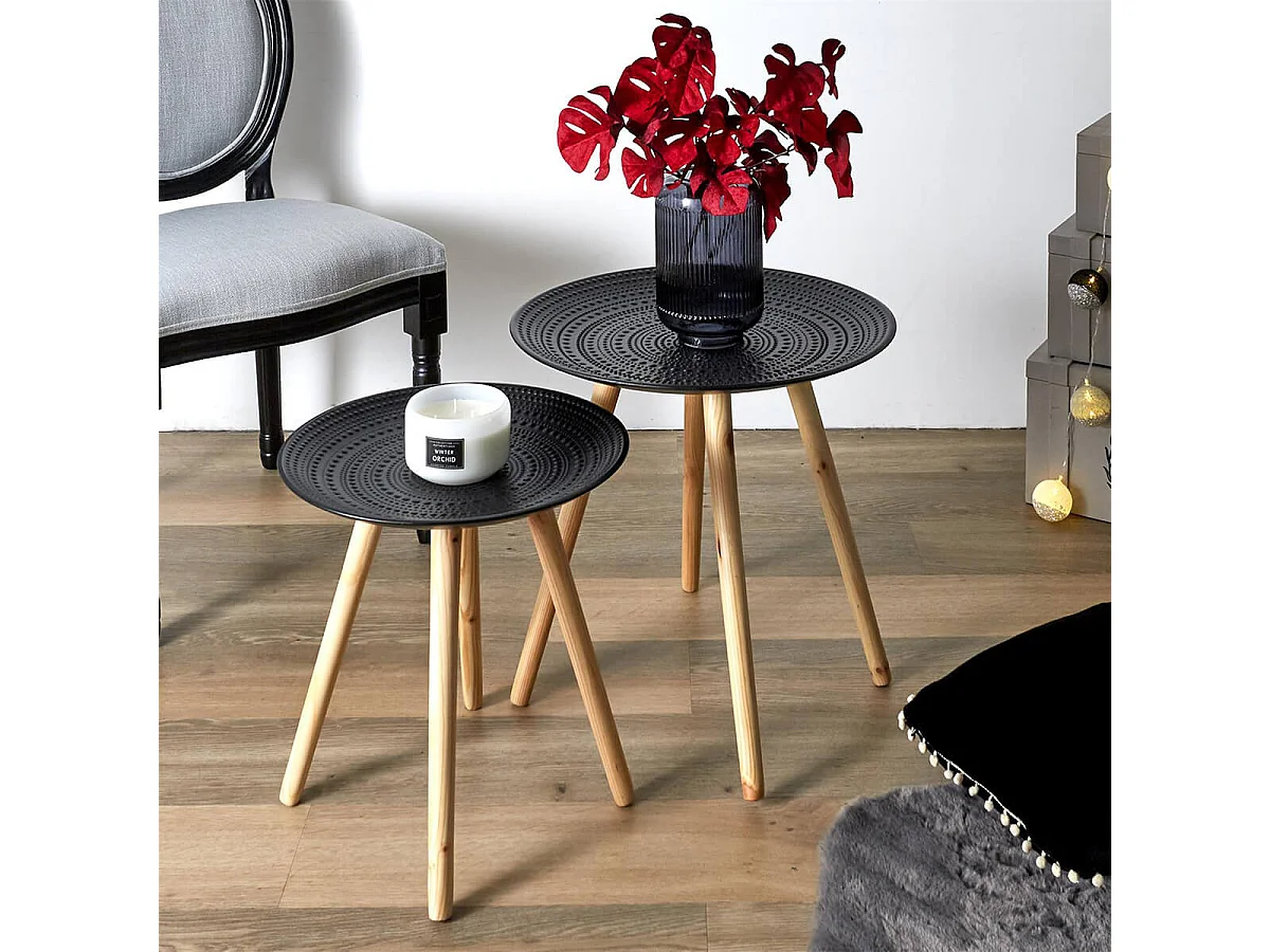 KAPI - Tables Gigognes Noires Motif Pois en Relief