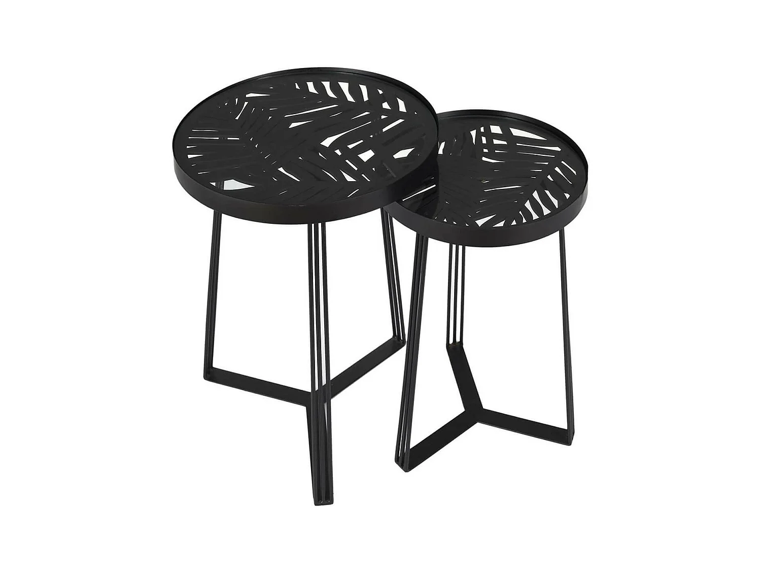 SOVA - Tables Gigognes Noires Motif Feuilles