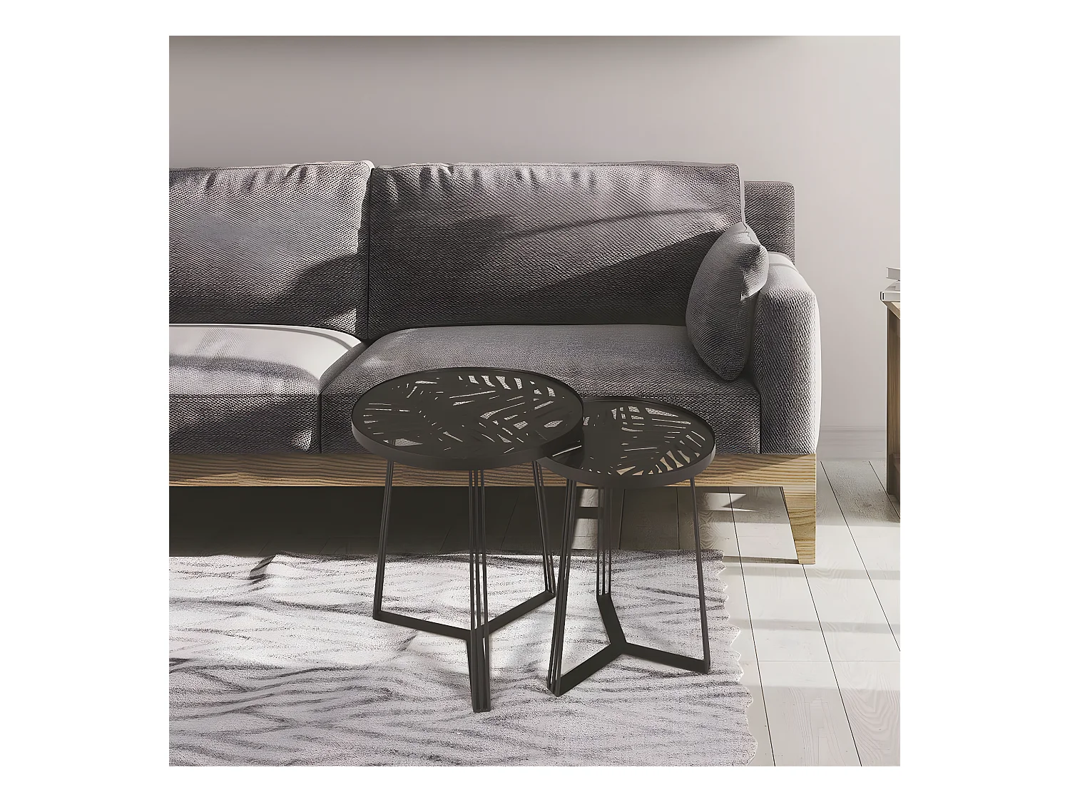 SOVA - Tables Gigognes Noires Motif Feuilles