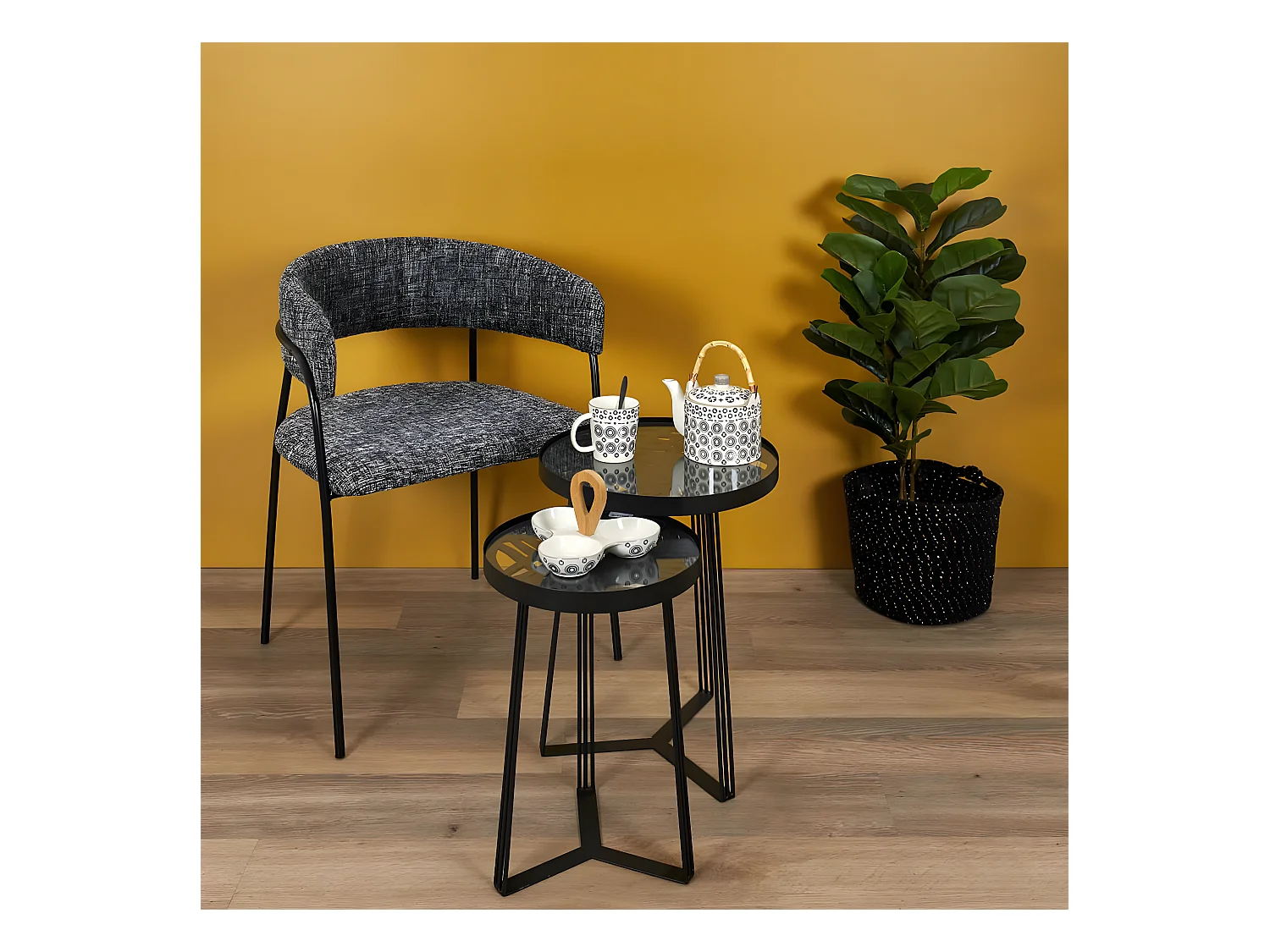 SOVA - Tables Gigognes Noires Motif Feuilles