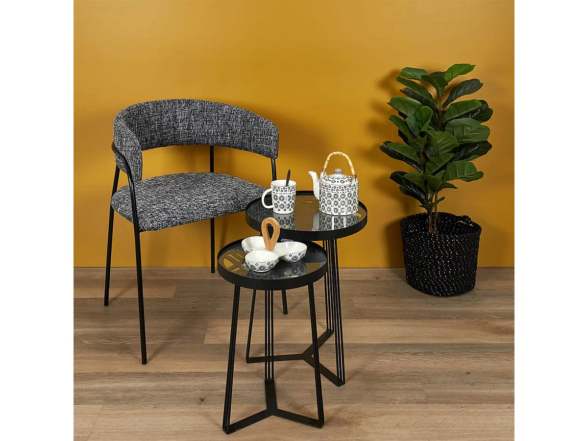 SOVA - Tables Gigognes Noires Motif Feuilles