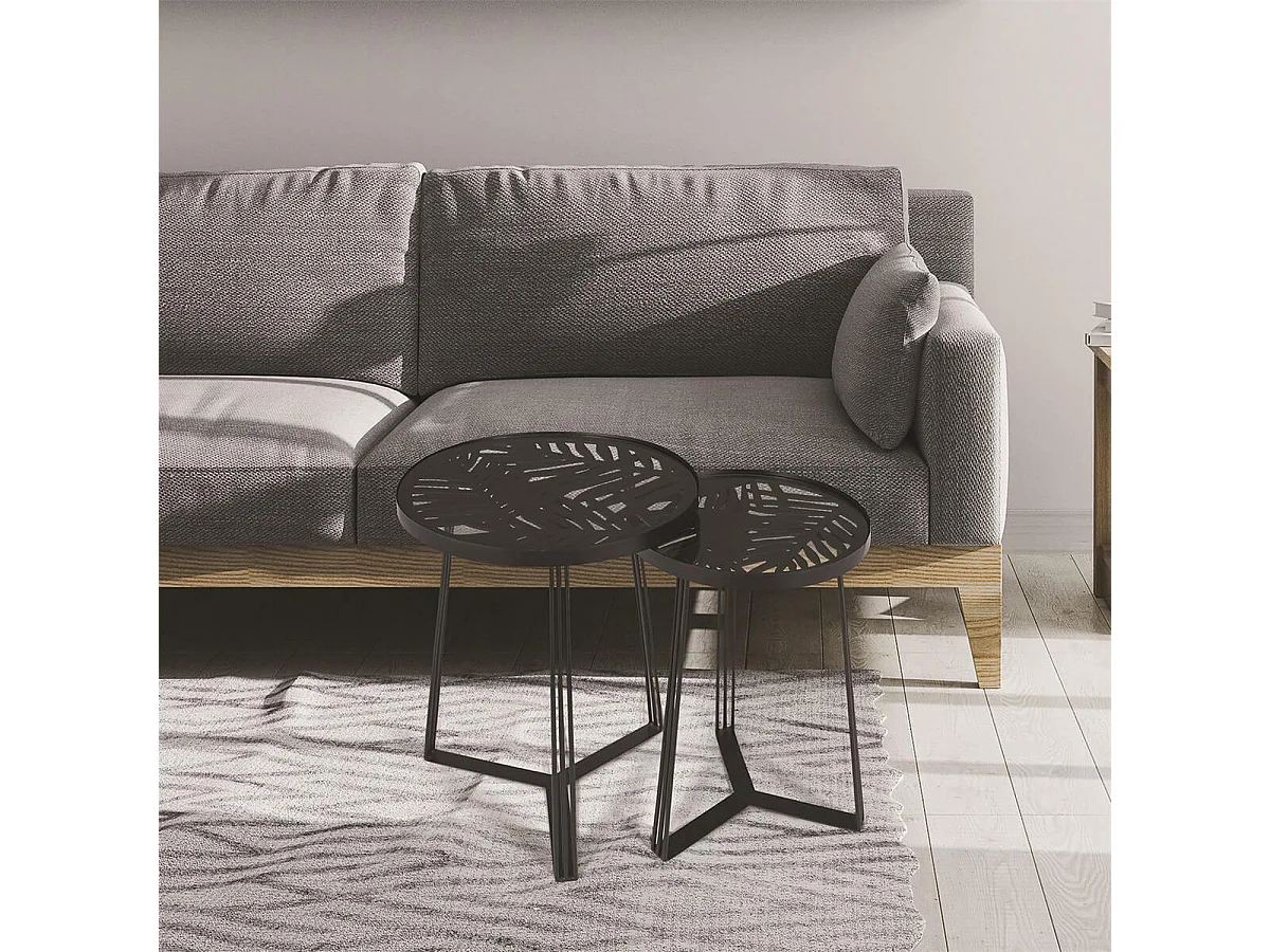 SOVA - Tables Gigognes Noires Motif Feuilles