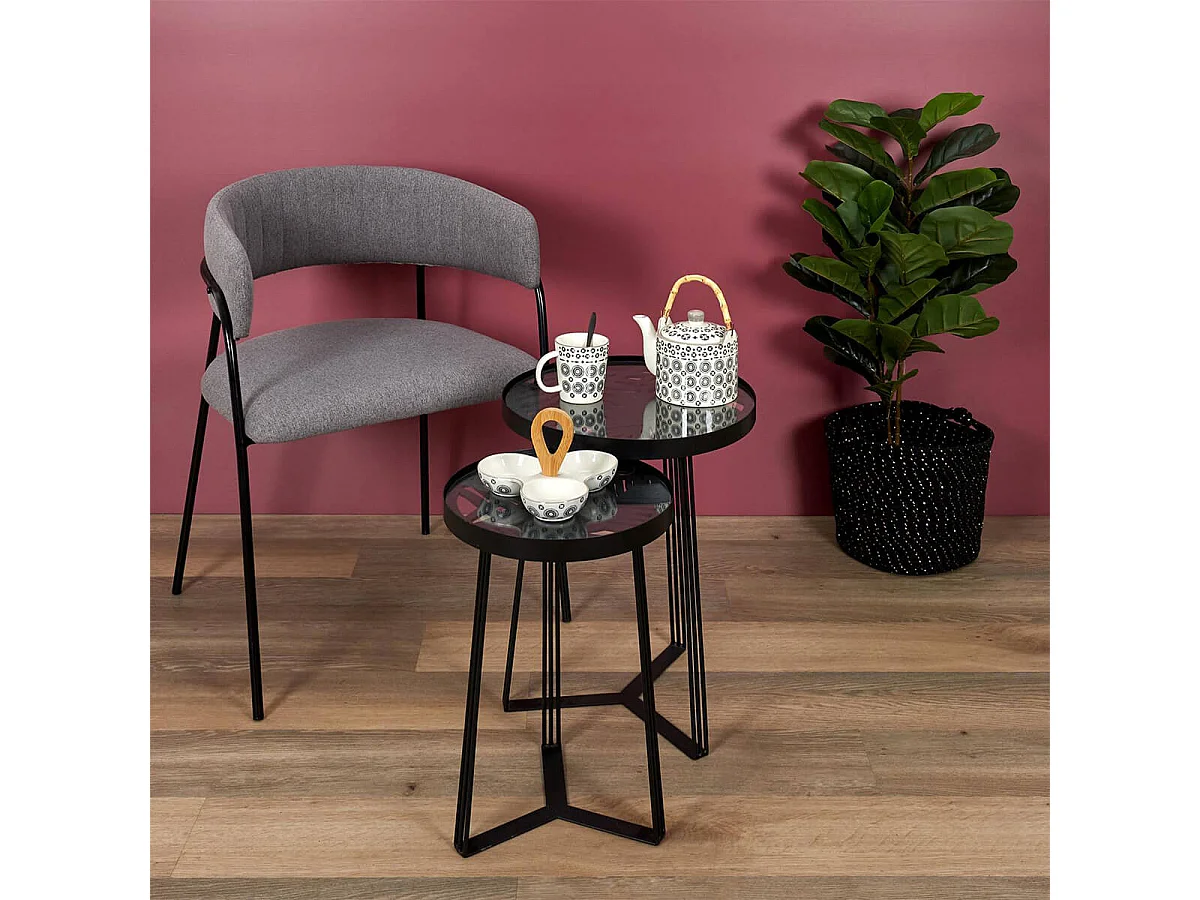 SOVA - Tables Gigognes Noires Motif Feuilles