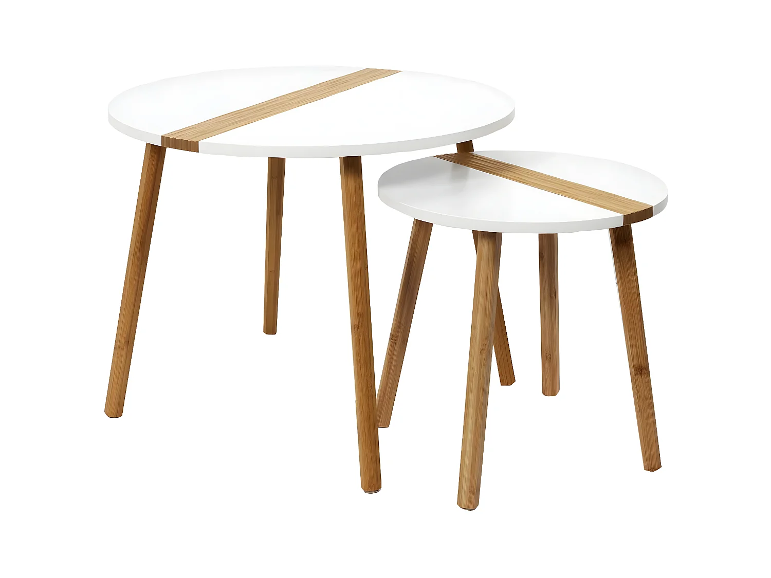 TRAZEN - Lot de 2 Tables Gigognes Blanches et Relief Bambou