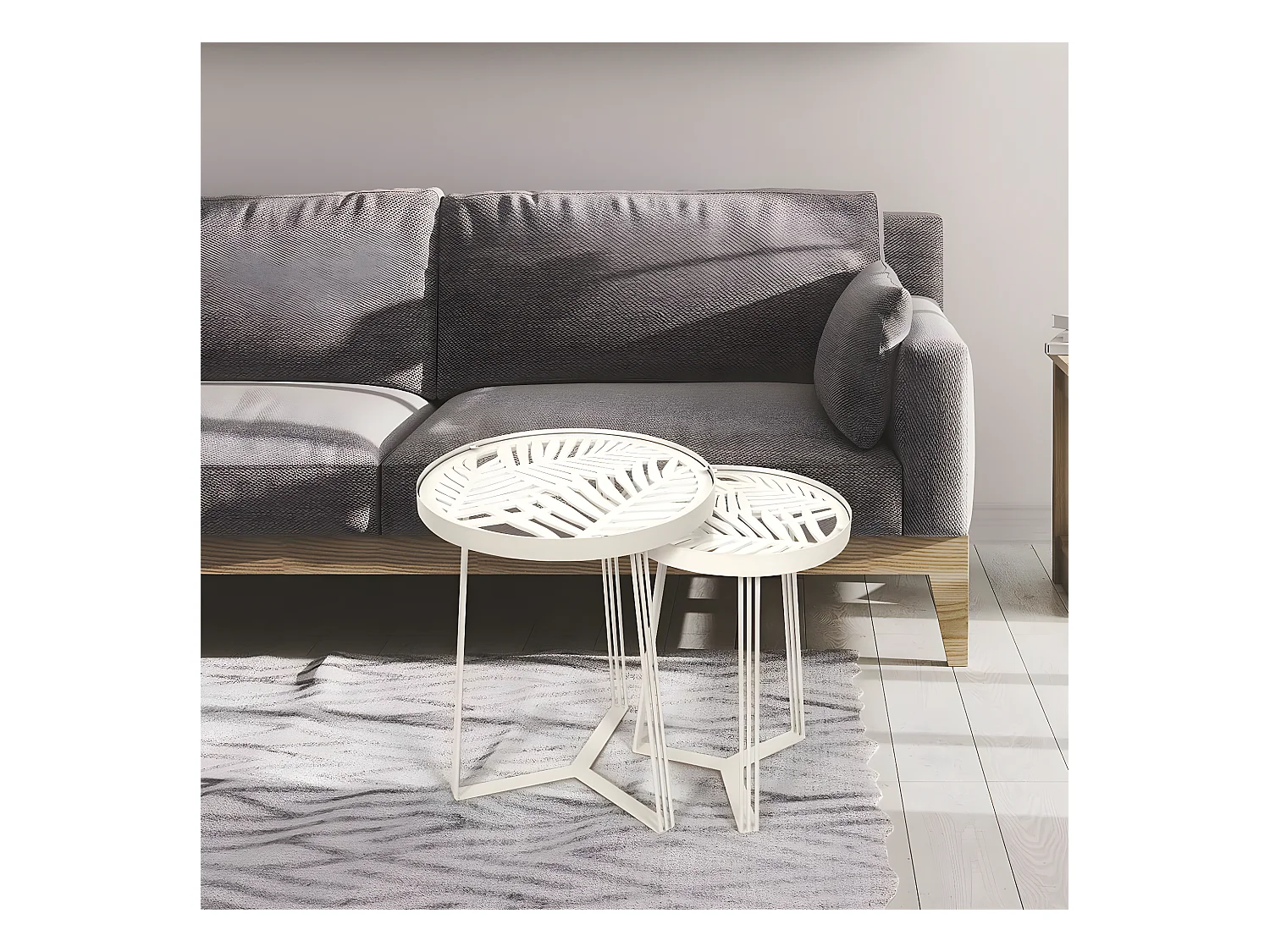 SOVA - Tables Gigognes Blanches Motif Feuilles