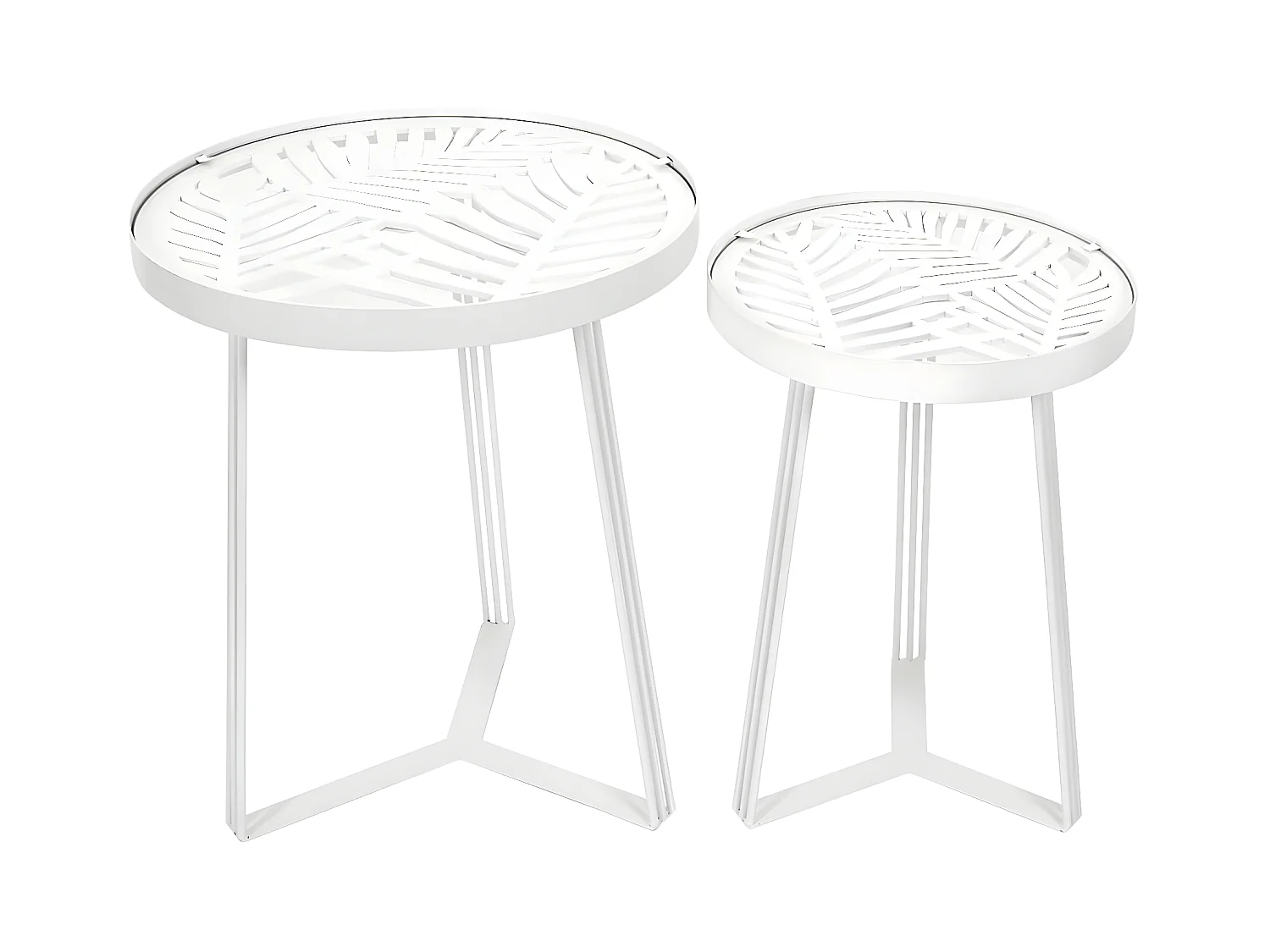 SOVA - Tables Gigognes Blanches Motif Feuilles