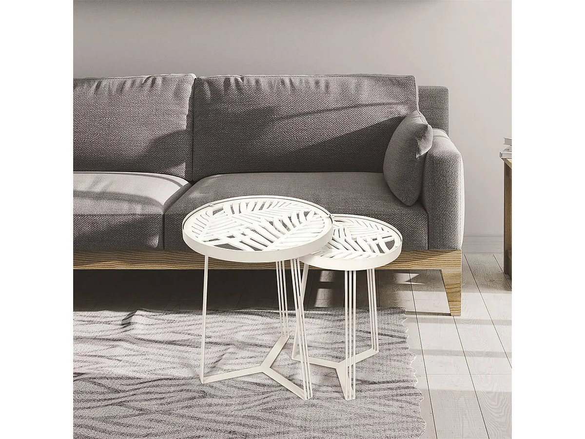 SOVA - Tables Gigognes Blanches Motif Feuilles