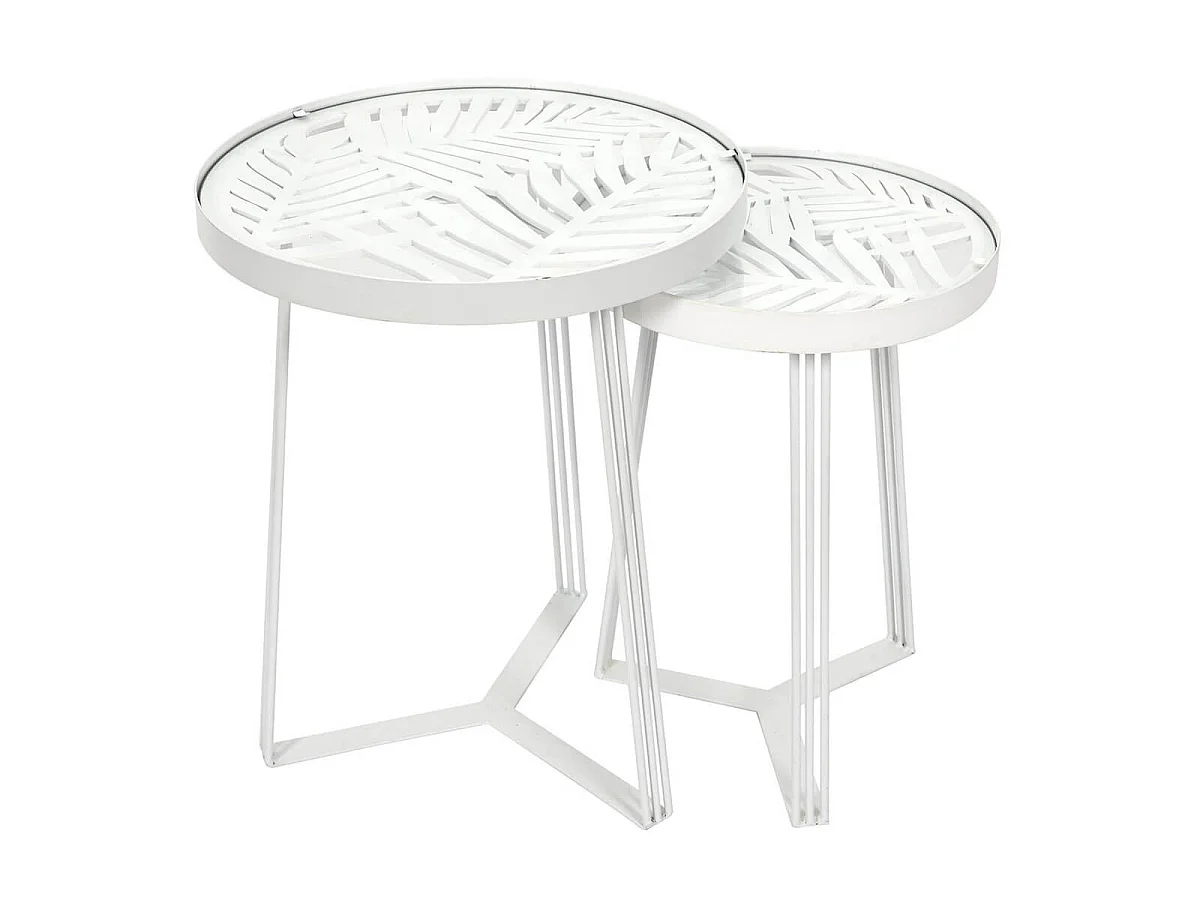 SOVA - Tables Gigognes Blanches Motif Feuilles
