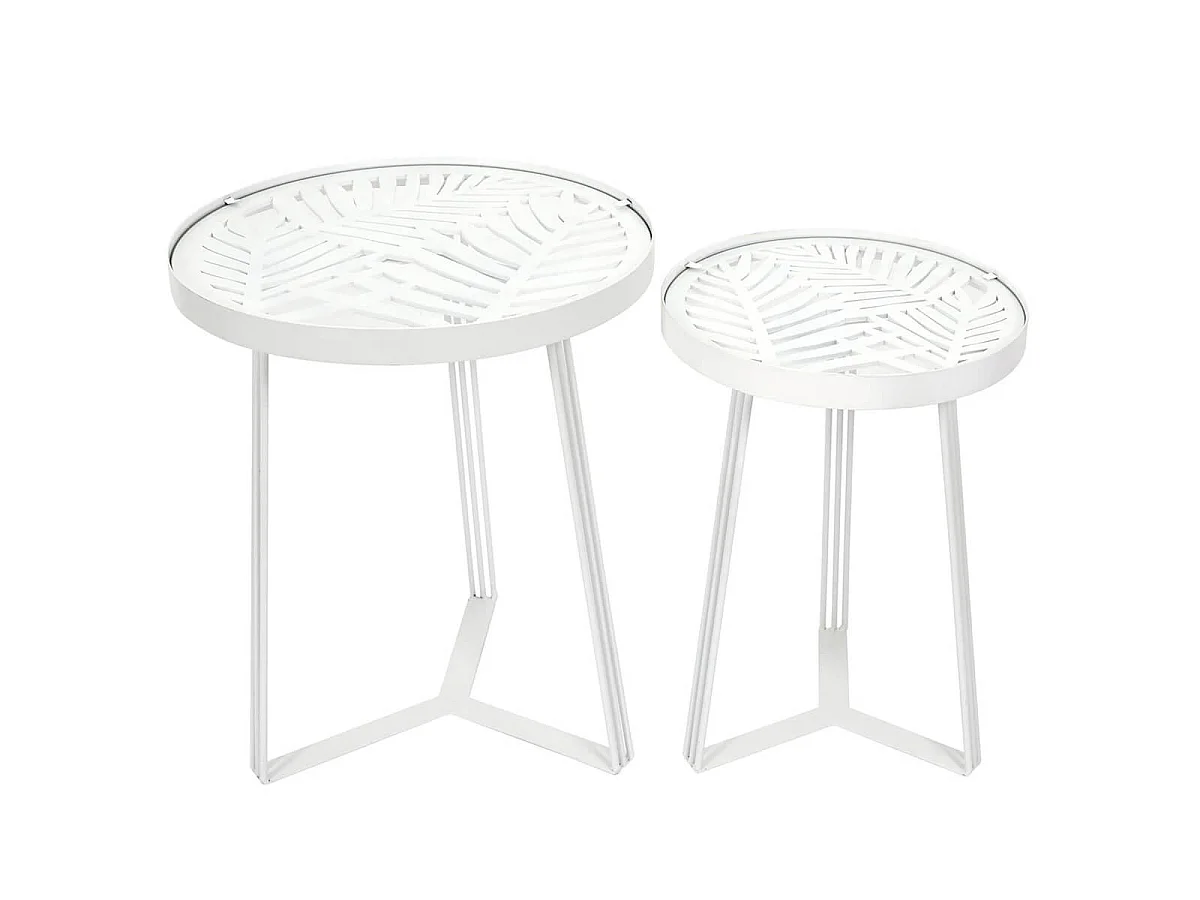 SOVA - Tables Gigognes Blanches Motif Feuilles