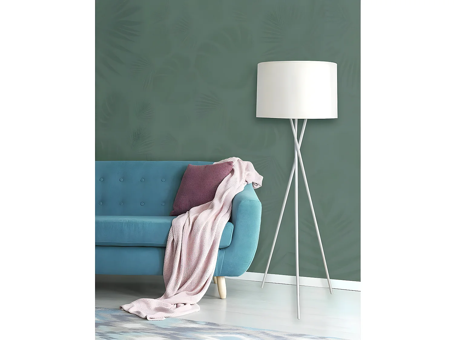 VARSK - Lampadaire Blanc 160cm Piètement Trépied Métal