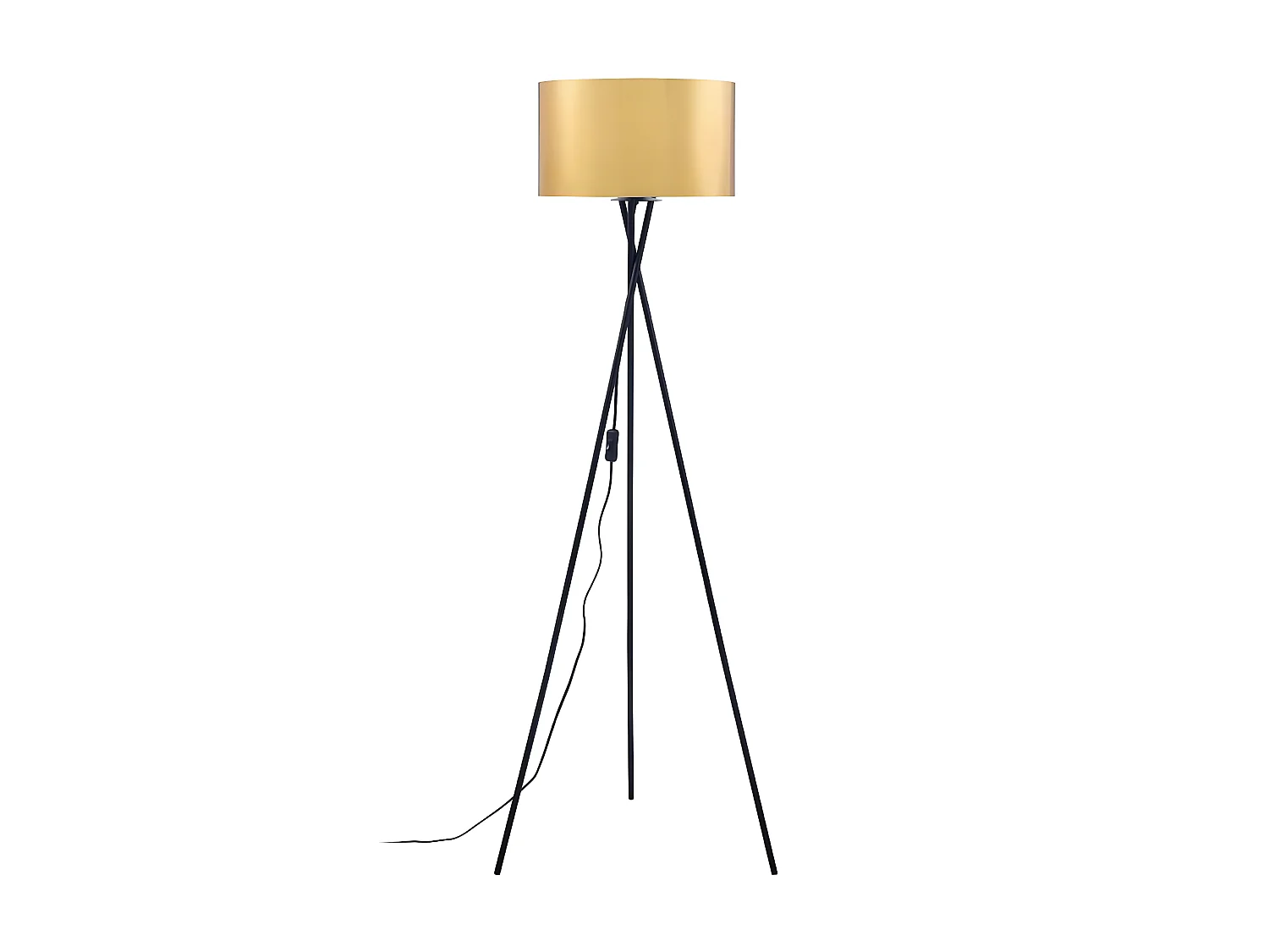 WESLEY - Lampadaire Trépied en Métal Noir Abat-Jour PVC Or