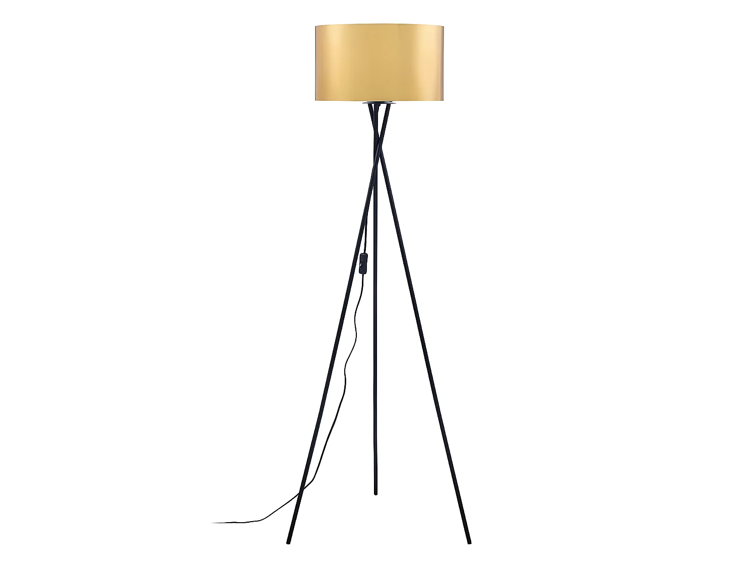 WESLEY - Lampadaire Trépied en Métal Noir Abat-Jour PVC Or