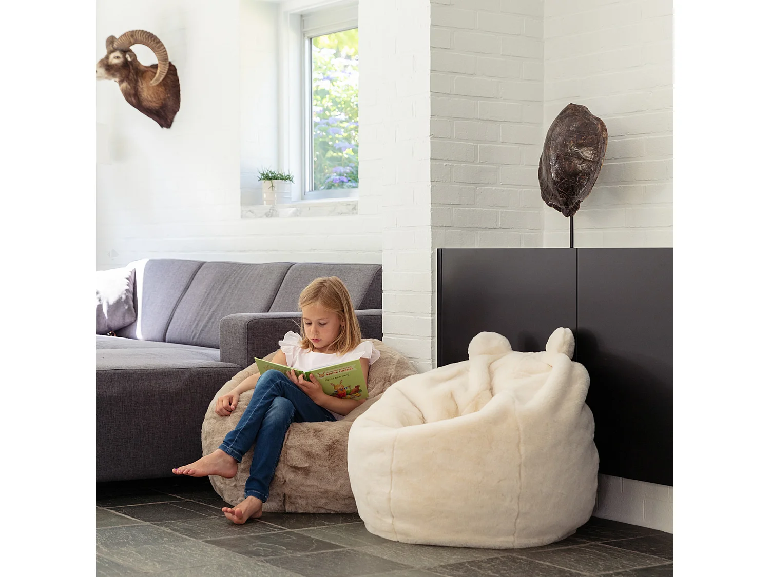 Pouf en peluche Éléphant George avec remplissage