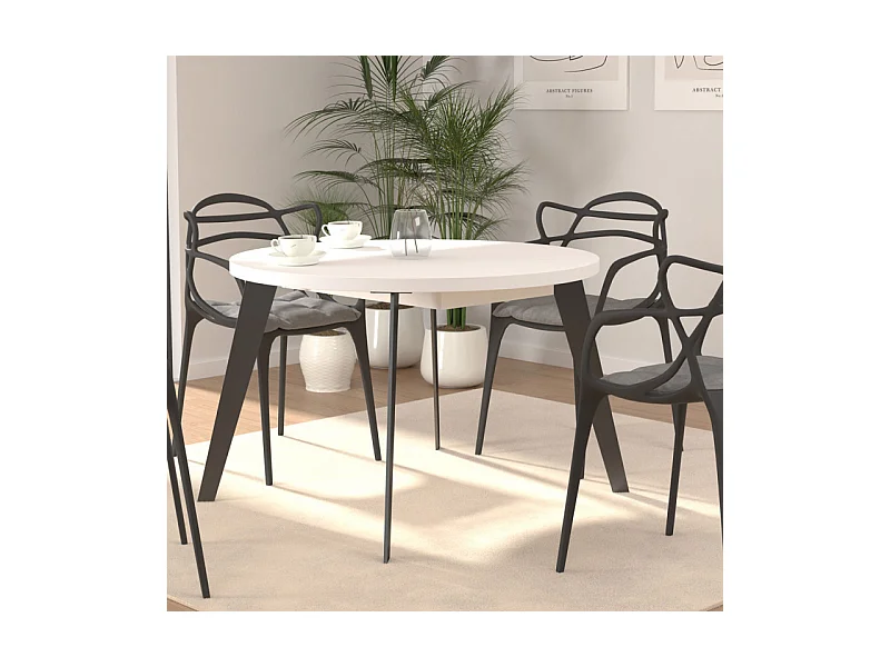 Table ronde extensible 110 à 155 cm blanc pieds métal - VANESSA