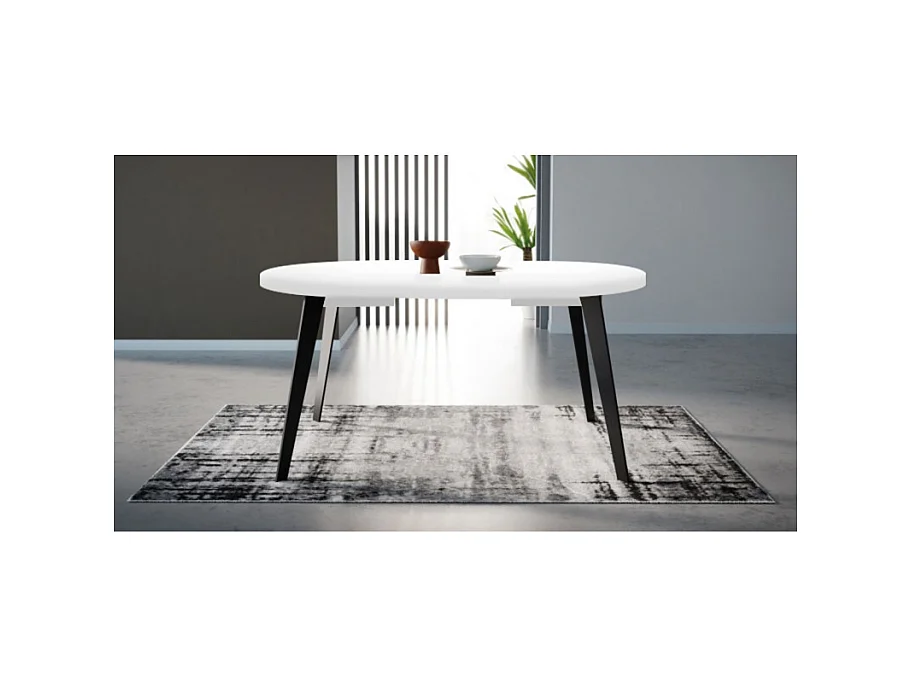 Table ronde extensible 110 à 155 cm blanc pieds métal - VANESSA