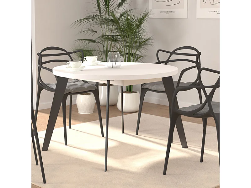 Table ronde extensible 110 à 155 cm blanc pieds métal - VANESSA