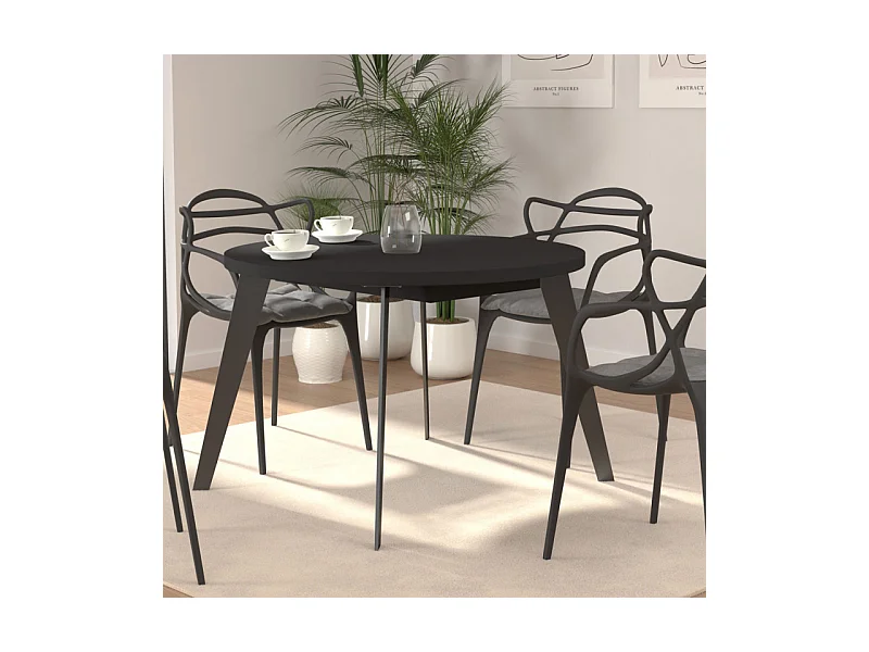 Table ronde extensible 110 à 155 cm noir pieds métal - VANESSA