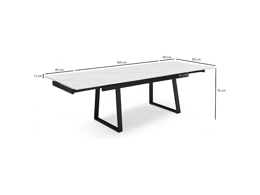 Table extensible 160/240 cm céramique blanc marbré pied luge - NEVADA 02