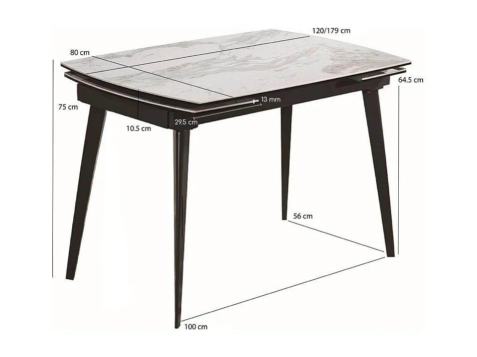 Table extensible 120 à 179 cm céramique blanc marbré - FLORIDA