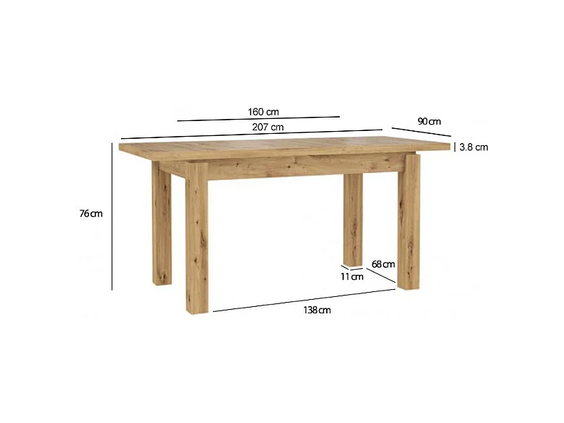 Table de repas extensible 160 à 207 cm décor bois clair - ALIA