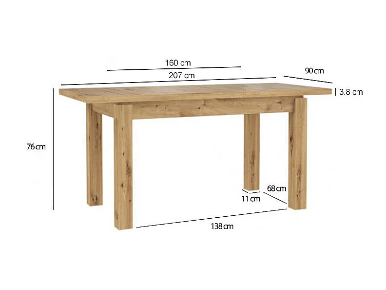 Table de repas extensible 160 à 207 cm décor bois clair - ALIA