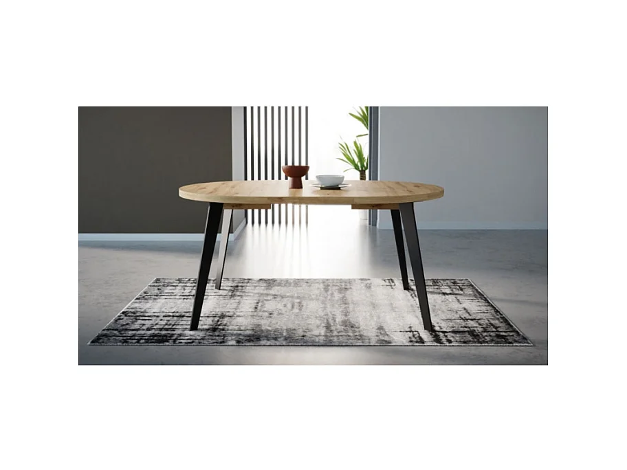 Table ronde extensible 110 à 155 cm décor bois pieds métal - VANESSA