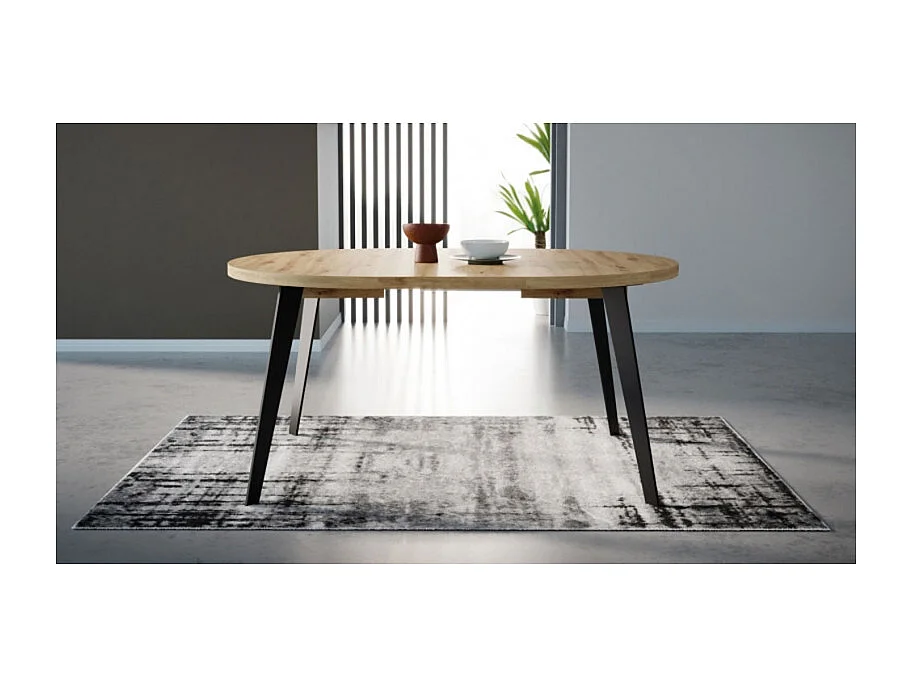 Table ronde extensible 110 à 155 cm décor bois pieds métal - VANESSA