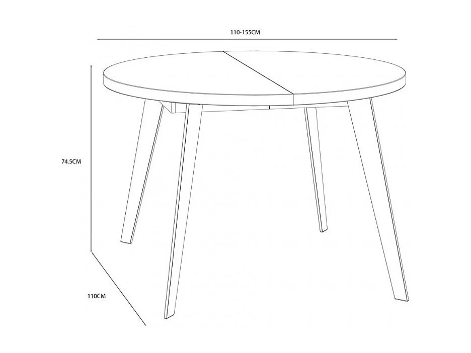 Table ronde extensible 110 à 155 cm décor bois pieds métal - VANESSA