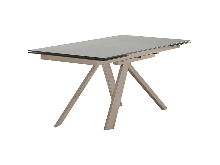 Table de repas extensible 160 à 240 cm taupe en verre - CASSANDRA