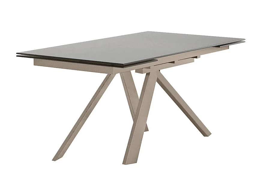 Table de repas extensible 160 à 240 cm taupe en verre - CASSANDRA