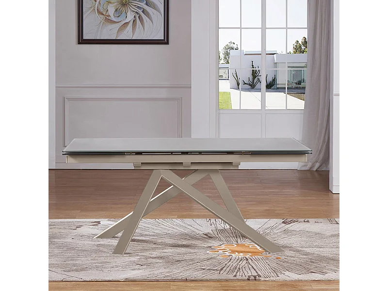 Table de repas extensible 160 à 240 cm taupe en verre - CASSANDRA