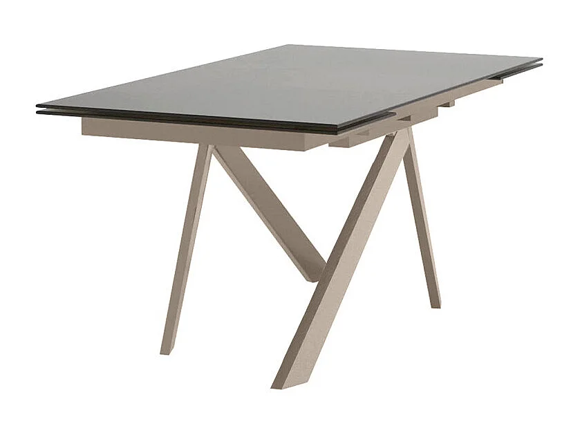 Table de repas extensible 160 à 240 cm taupe en verre - CASSANDRA