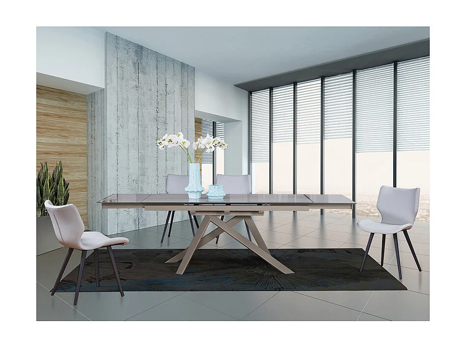 Table de repas extensible 160 à 240 cm taupe en verre - CASSANDRA